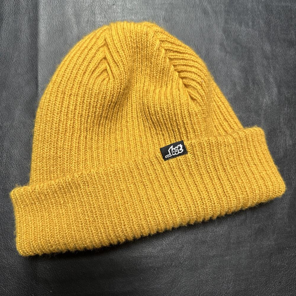 Lost Fisherman Beanie Knit Youth SIZE Authentic Surf Mustard Yellow Snowboard